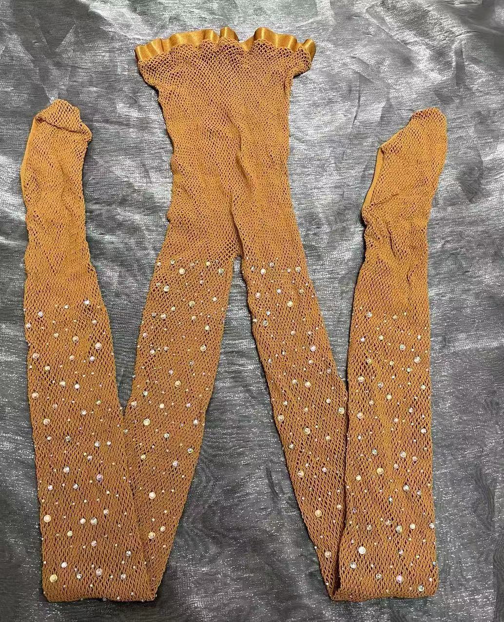 Collants Sexy pour femmes, concours de danse latine, strass, fil dur, élastique, brillant, bas en résille, collants professionnels