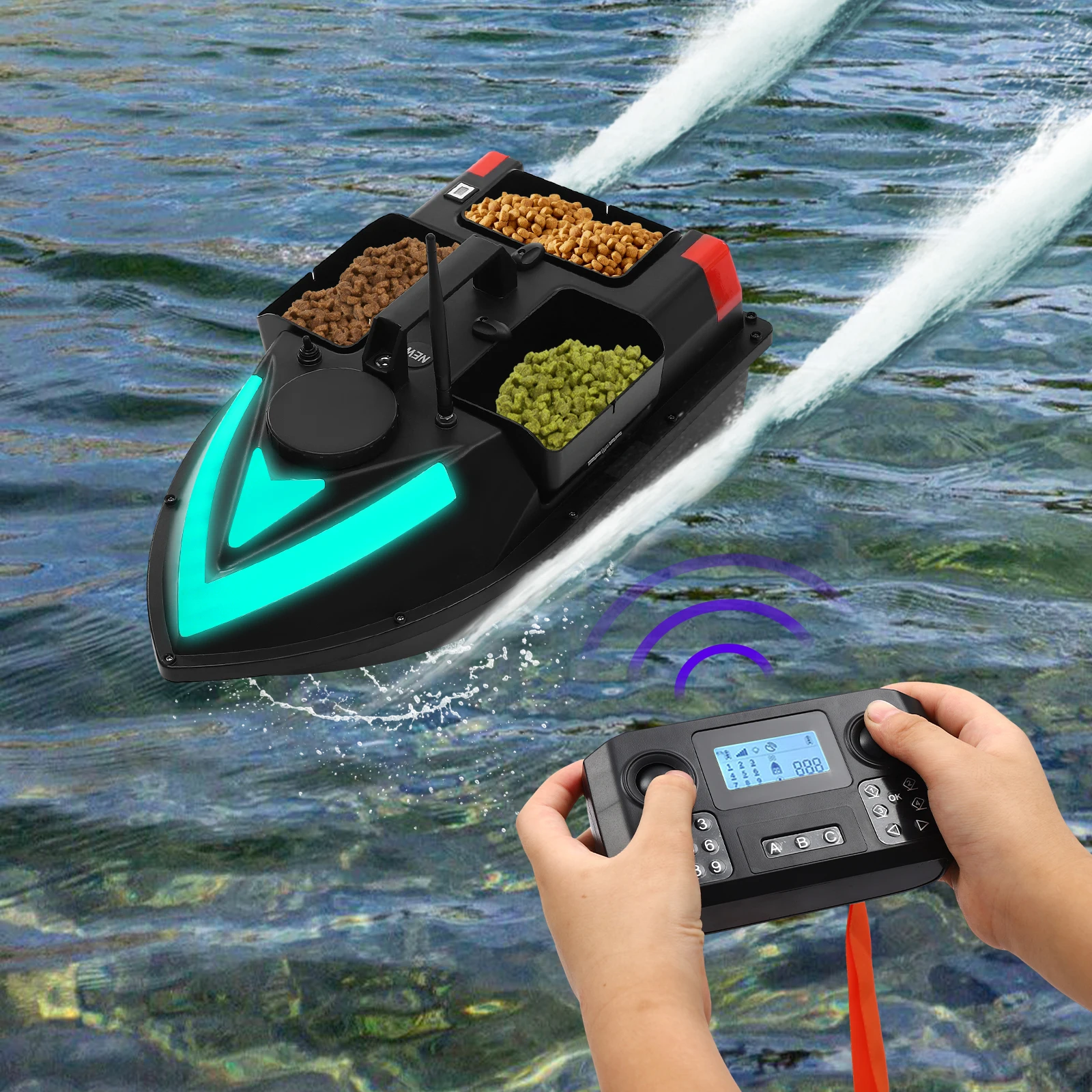 500 m Köderboot GPS, Angelköderboot mit LED RC, automatische Rückkehr, Wind- und Wellenbeständigkeit, Angelköderboot 3 Köderboxen