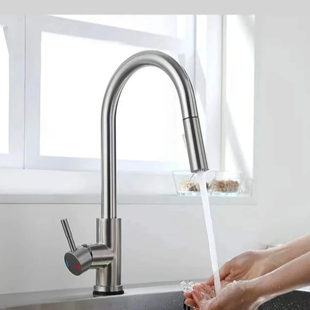 Robinet de cuisine noir Flexible extractible, buse 2 Modes, mitigeur d'eau chaude et froide, pulvérisateur monté sur le pont et robinets à flux SUS 304