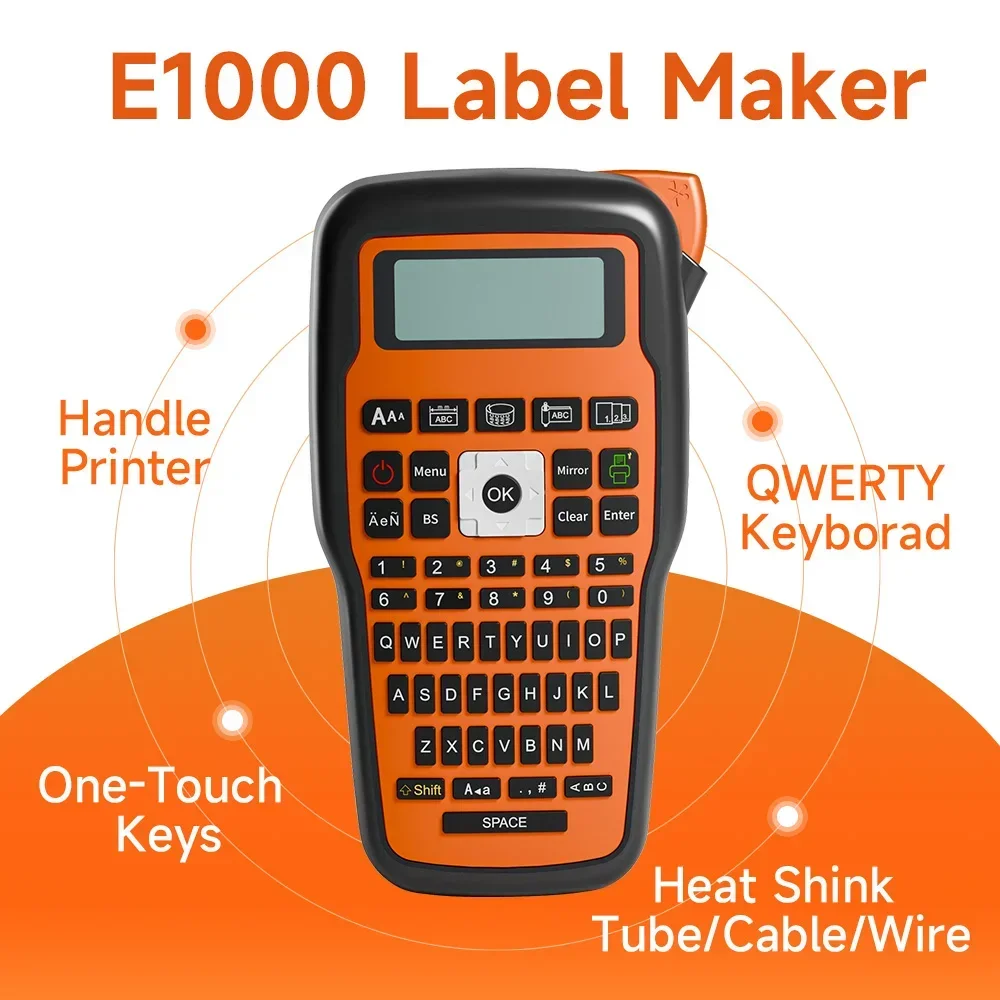 Phomemo-Imprimante d'étiquettes portable E1000 PRO, fabricant d'étiquettes, ruban, clavier, attention ols, imprimante industrielle TZe231, fonctionne avec un tube thermorétractable