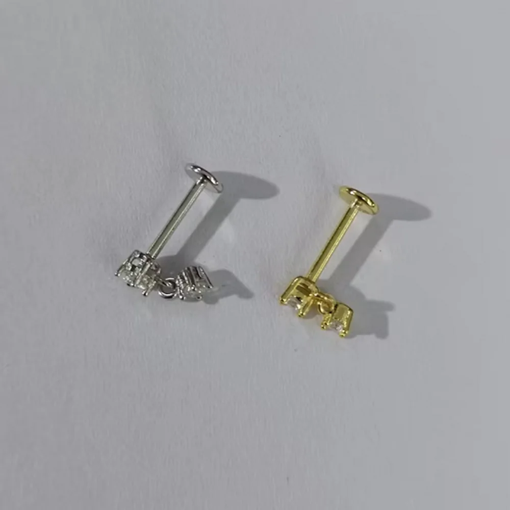 Aide 1 PC 925 เงินสเตอร์ลิง MINI Zircon หนาสกรูแบน Back Drop ต่างหูสําหรับผู้หญิง K GOLD Piercing STUD ต่างหูเครื่องประดับ