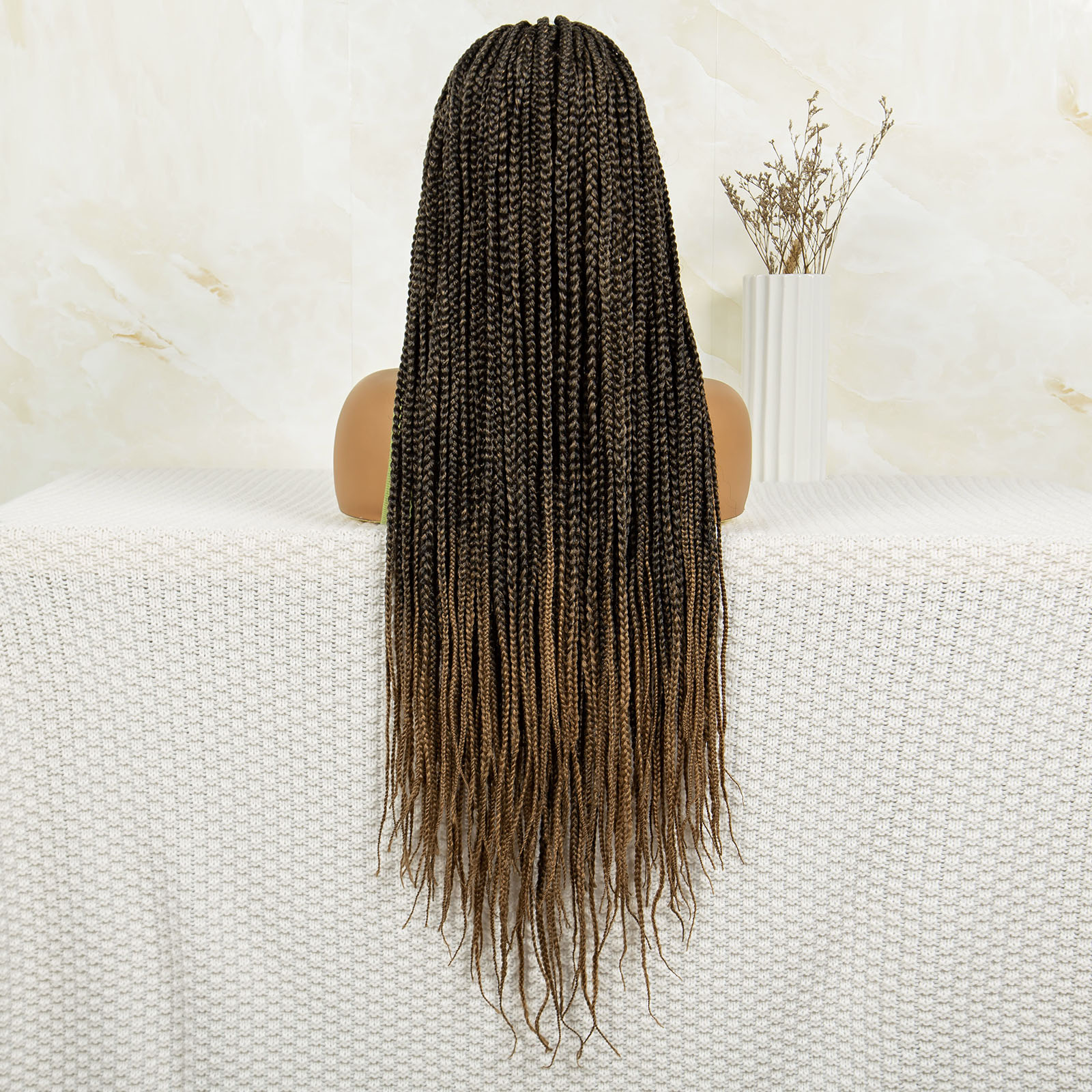 合成編組ウィッグ,黒人女性のための赤ちゃんの髪,レースフロントウィッグ,36インチ,マイクロ編組,ボックス