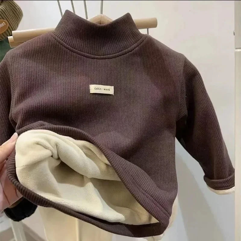 厚手の子供用ぬいぐるみTシャツ,暖かい底のベビー服,秋冬