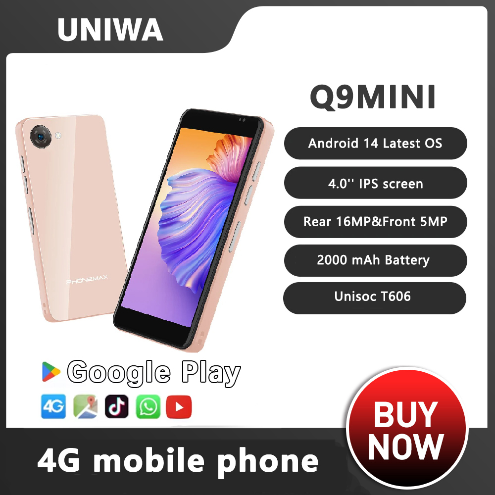 UNIWA phonemax Q9 Mini Phone4.0 Inch Ips Touch Screen Small Cell Phone 4g Android14 Small Smart Mobile 2000 mAh battery