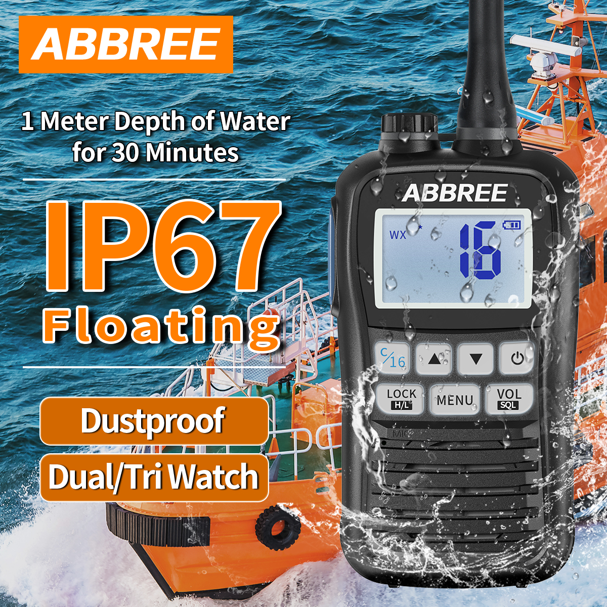 ABBREE-transceptor de Radio Marina AR-25M, walkie-talkie IP67, resistente al agua, VHF, buque flotante de mano, Radio bidireccional NOAA para barco