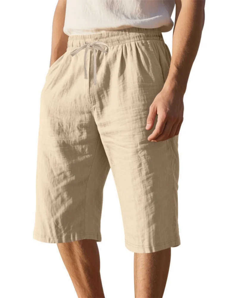 Novedad de verano, pantalones cortos deportivos informales de 5 piezas transpirables de lino y algodón sueltos para hombre ZK72