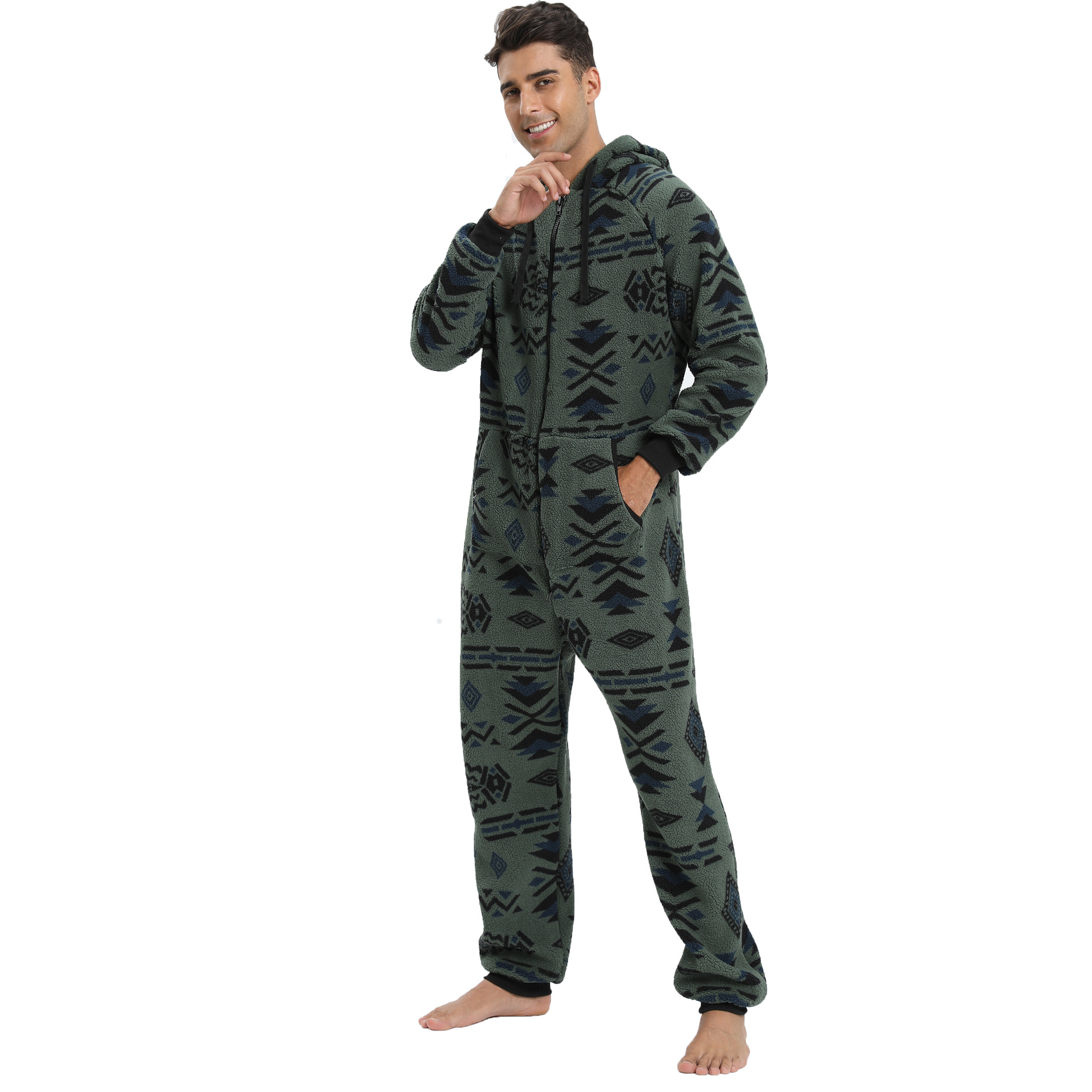 Mono de franela para hombre, pijama grueso y cálido con capucha, Kigurumi ropa de dormir, ropa de casa de lana de Coral suelta, ropa de estar por casa, Invierno