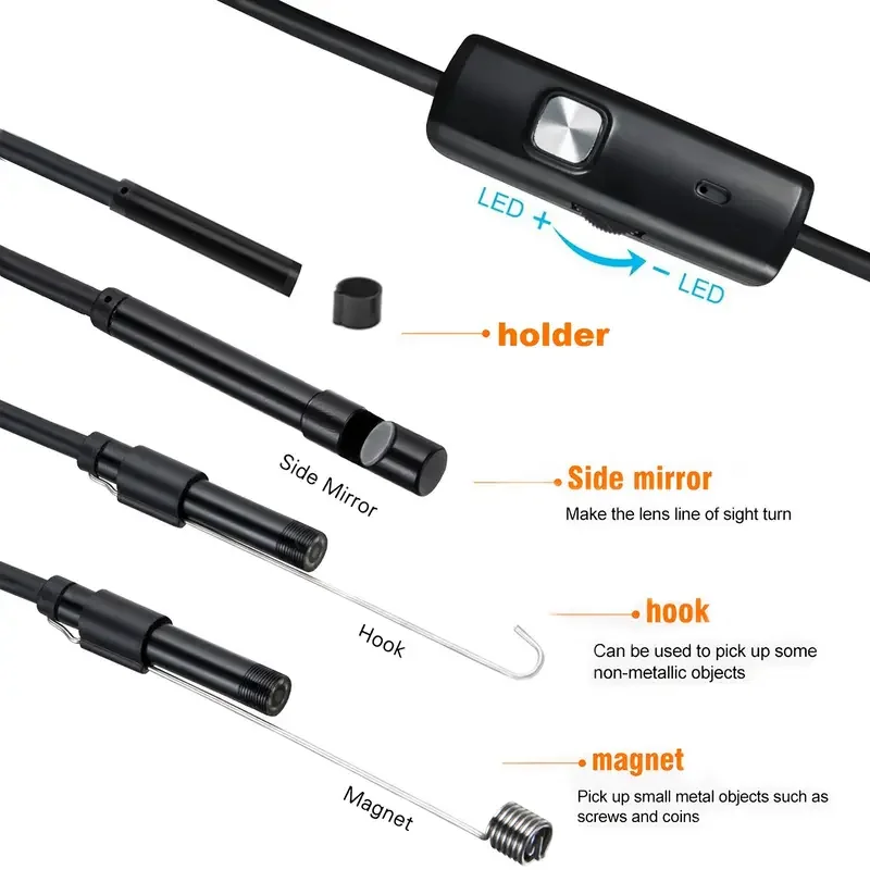 Mini câmera endoscópica 3 em 1 – USB/Android/Tipo C OTG para smartphone, PC e carro (câmera de inspeção de cobra)