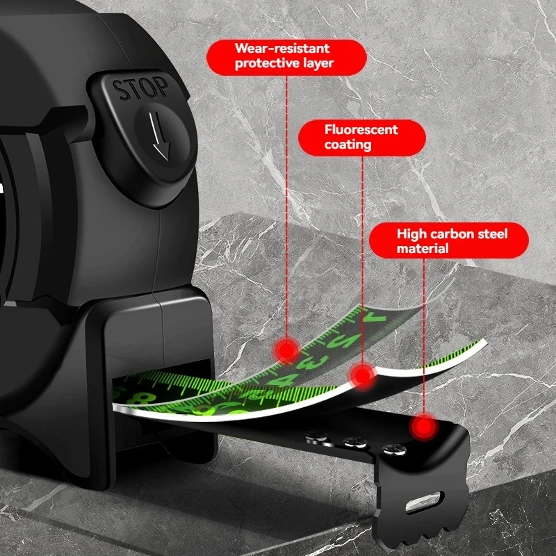 Fita métrica de 5/7.5/10m, fita métrica de aço fluorescente com travamento automático, régua resistente ao desgaste de alta precisão, ferramentas de medição