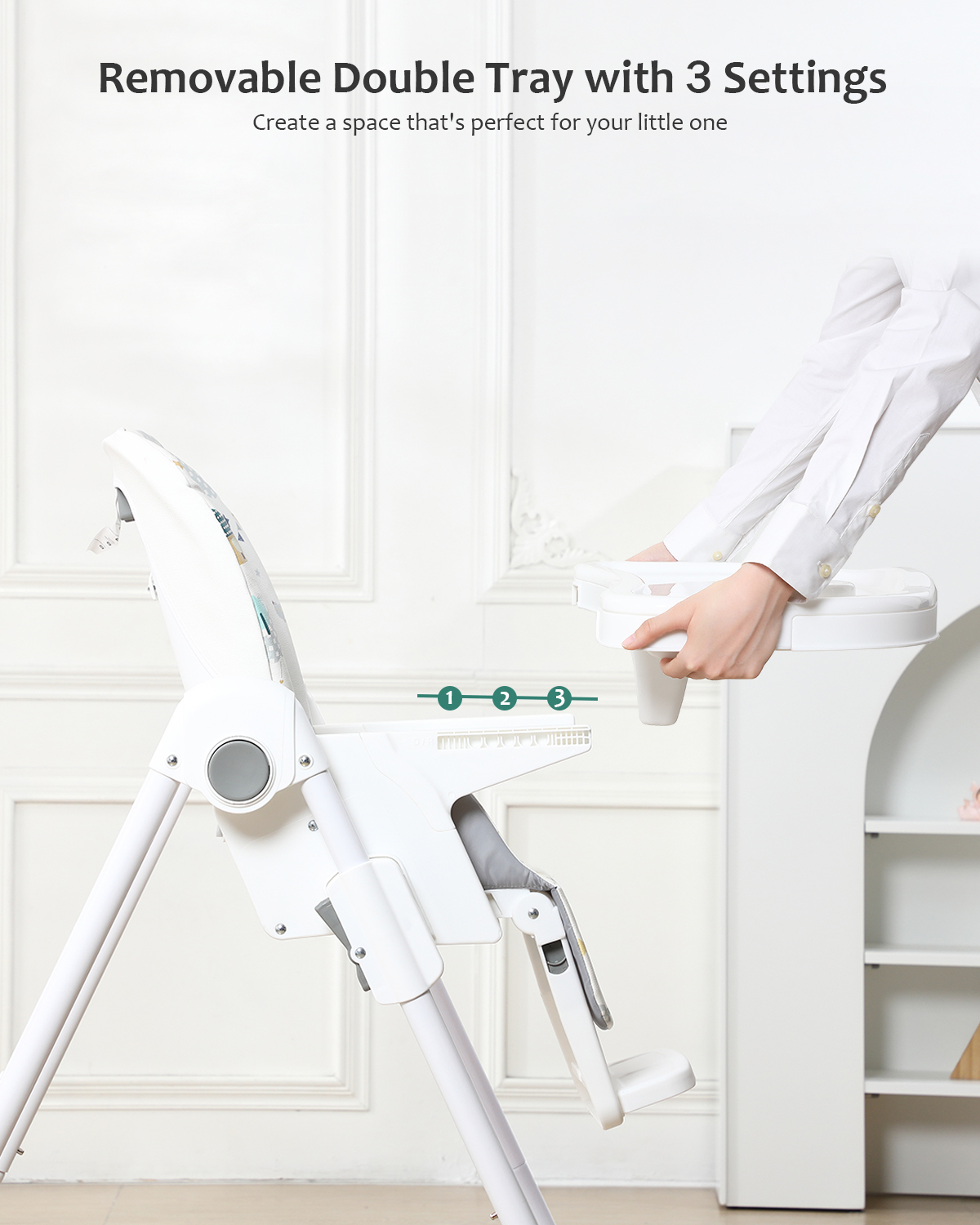 Baby-Hochstuhl 6 Monate plus Baby-Ess-Hochstuhl mit faltbarem, verstellbarem, doppeltem Tablett und leicht zu reinigendem Hochstuhl