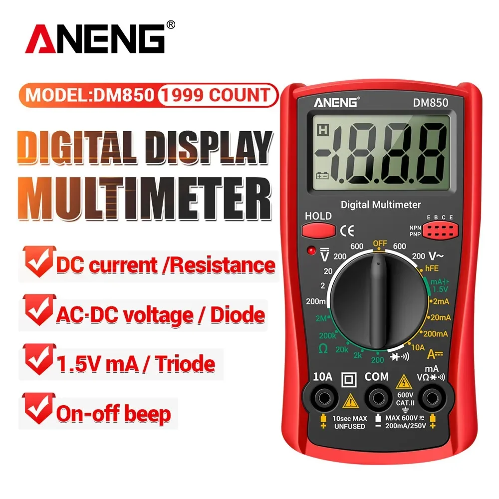 Multímetro Digital profesional 1999 recuentos ANENG DM850 AC/DC probador de corriente de voltaje herramientas de detección de amperímetro de ohmios automático eléctrico