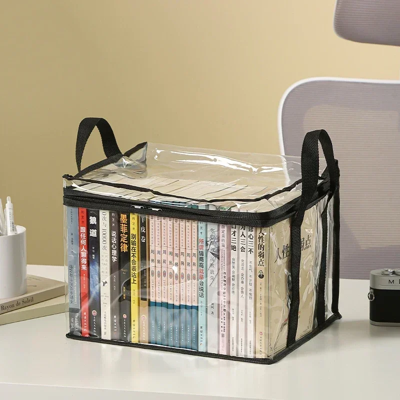 Caja de libros plegable para dormitorio de estudiantes, organizador de libros para aula, transparente, impermeable, caja de almacenamiento organizadora de libros para el hogar
