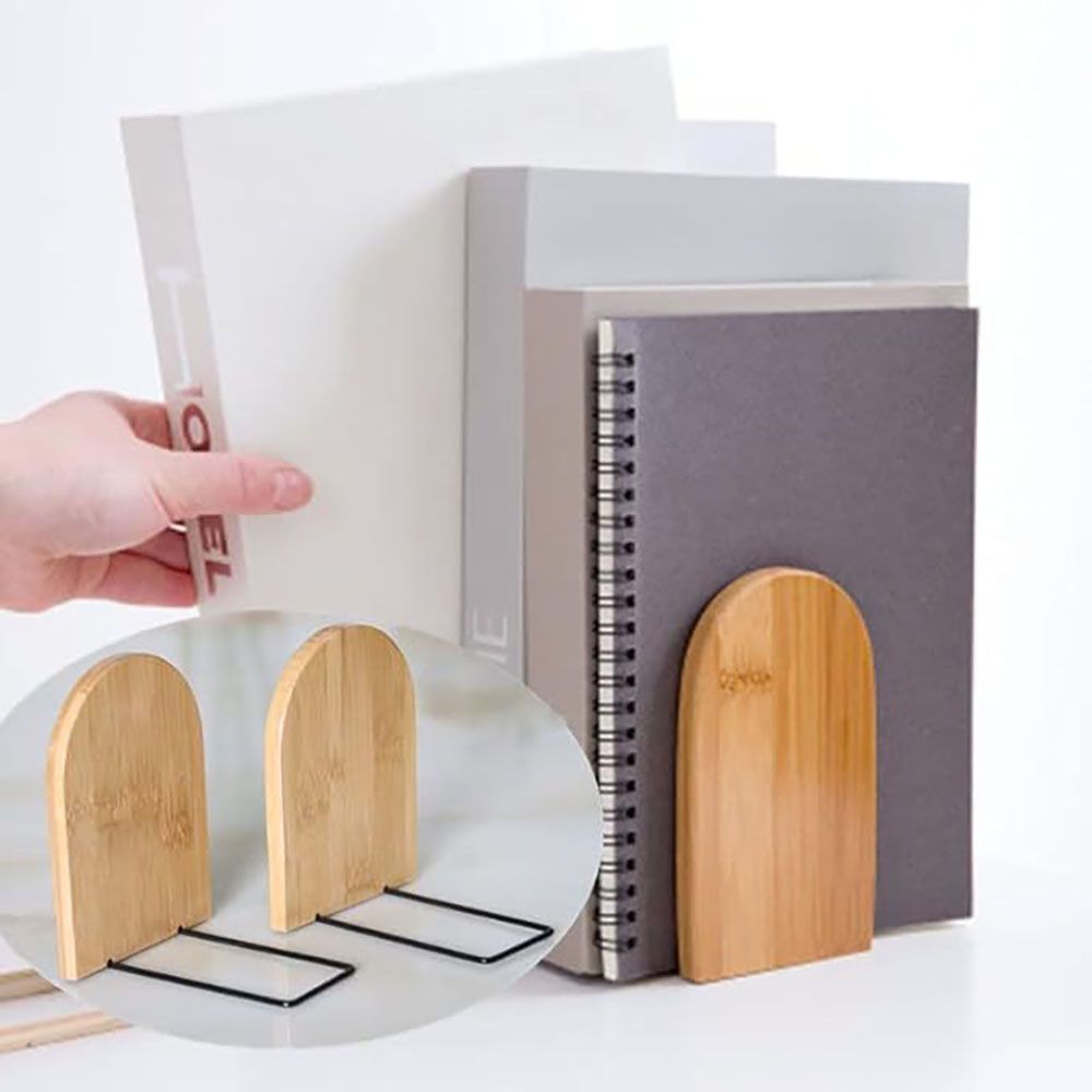 1 pcs Nature Bamboo Desktop Organizer Bookends Book Ends Stand Holder Shelf Bookrack