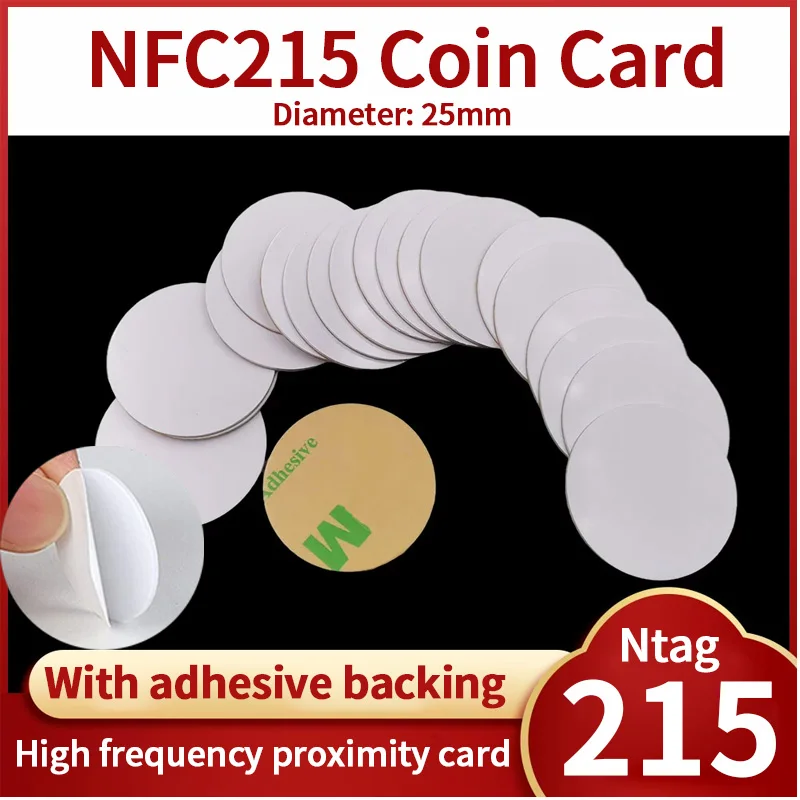 NFC 215 13,56 MHz NFC-muntbindkaart Badge ISO/EC14443A 25 mm waterbestendig PVC 215 E-label met zelfklevende achterkant
