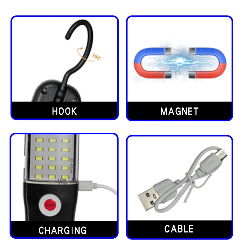Handheld Rechargeable Work Lamp USB 5V Portable Vehicle Floodlight Repair Light High Brightness Magnet Multi-purpose Emergency