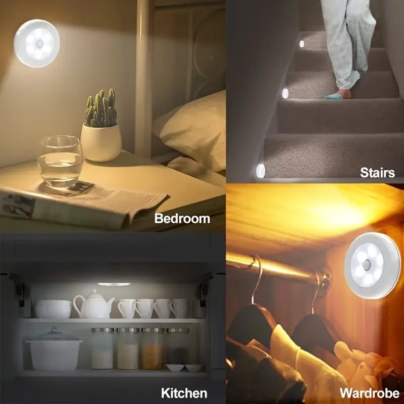1/3/6 stücke 6LED Motion Sensor Nachtlicht LED Schrank Lichter Unter Schrank Lichter Drahtlose Wand Puck Lampe für Treppen Schritt Flur