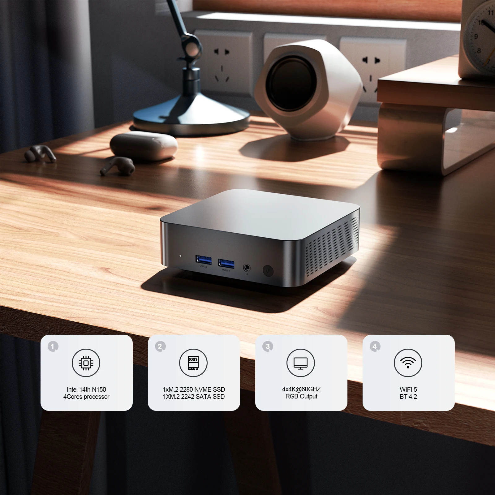 Chatreey T9H Mini PC Intel Twin Lake N150 WIFI 6Windows 11 ordenador de bolsillo ultrapequeño SSD Dual función completa tipo C 4K 60Hz RGB