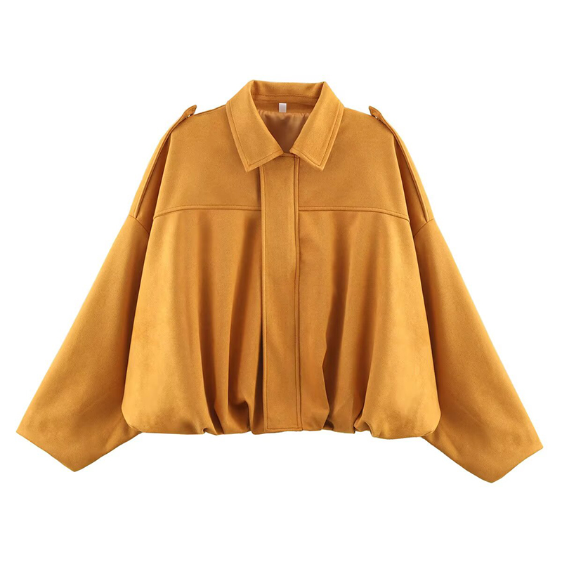 YENKYE Nieuwe 2025 Vrouwen Suède Getextureerde Bomberjack Lange Mouw Revers Kraag Losse Jassen Casual Vrouwelijke Bovenkleding Chic Tops