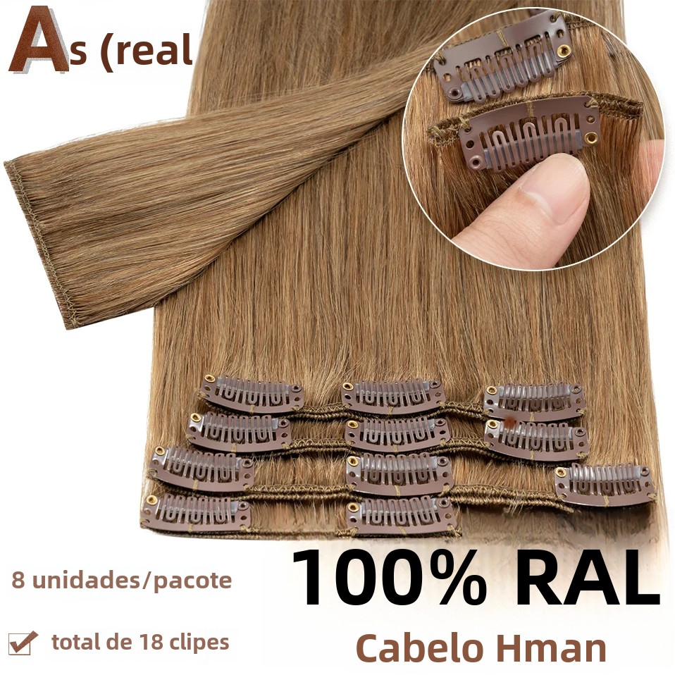S-noilite extensões de cabelo natural 50-80g cabelo humano fino em linha reta peruca 8 "-24" 8 pçs/set clipe de cabeça cheia em grampo de cabelo natural