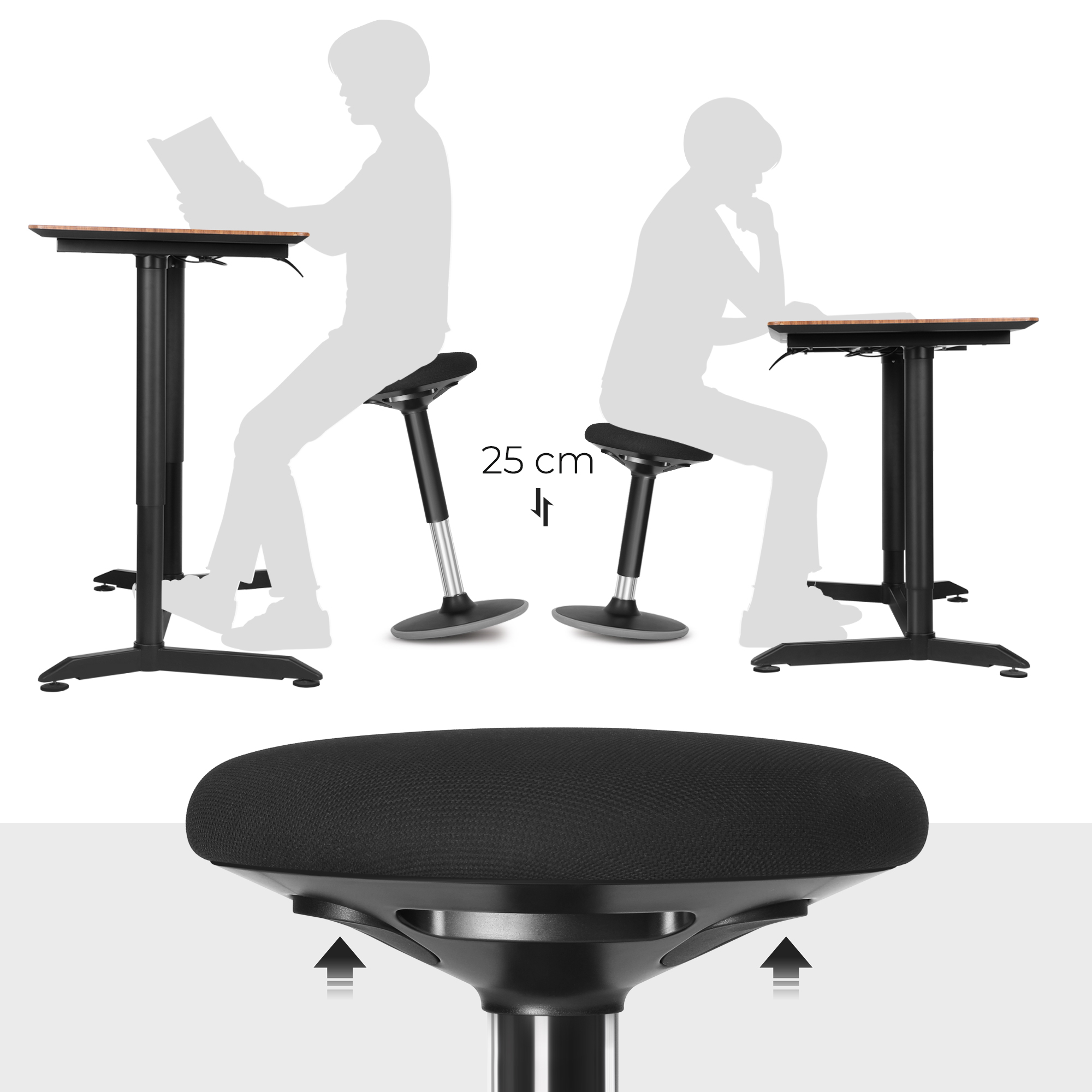 SONGMICS Tabouret dynamique, Tabouret assis debout, Siège de travail rotatif à 360°, ergonomique, hauteur réglable 56-81 cm, montage facile
