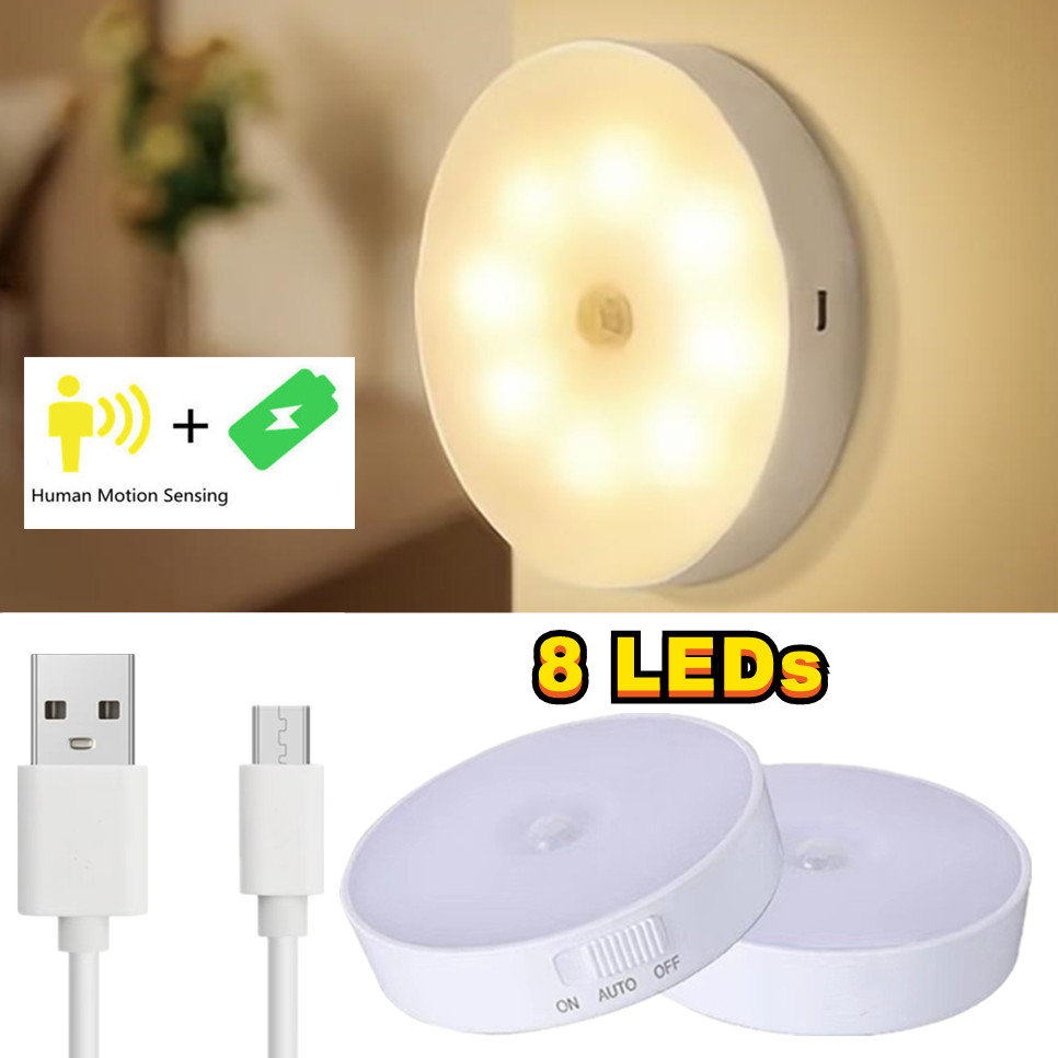 Luz con Sensor de movimiento PIR, luz nocturna inalámbrica debajo del gabinete, lámpara de armario, lámpara con detección de movimiento montada en la pared inteligente, decoración del hogar