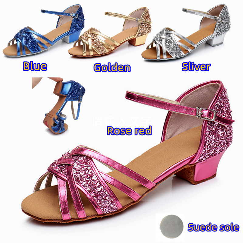 Brandneue Pailletten-Glitzer-Lackleder-Schuhe für Mädchen, Kinder/Kind/Kinder, Ballsaal, Tango, Salsa, lateinamerikanische Tanzschuhe, Schuhe mit niedrigem Absatz
