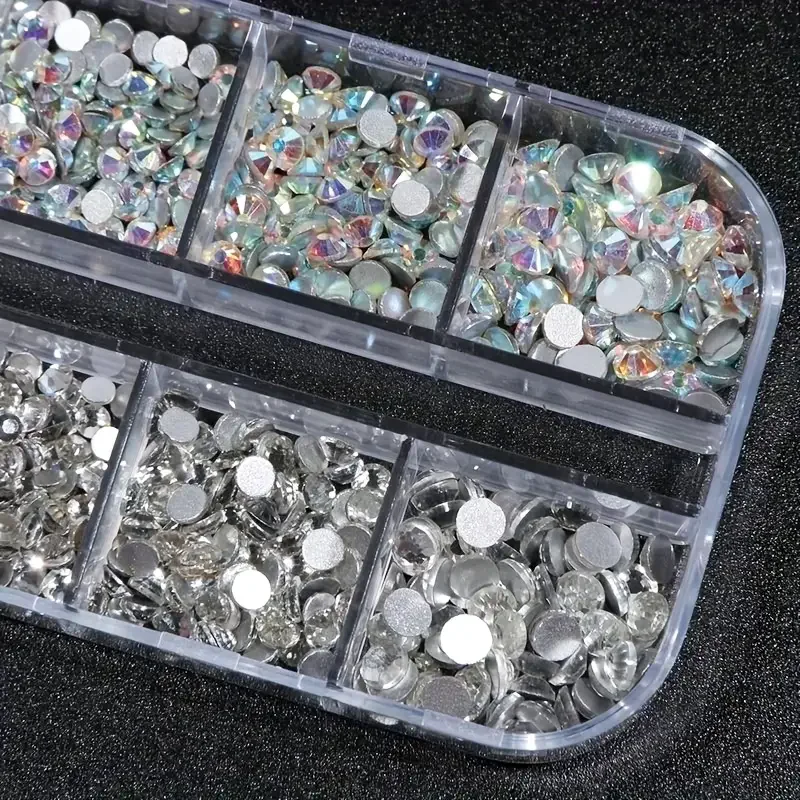Diamantes de imitación para uñas con parte posterior plana en caja, gemas para uñas de cristal AB y Kit de diamantes de imitación de cristal transparente, dijes para decoración de uñas, accesorios de manicura DIY