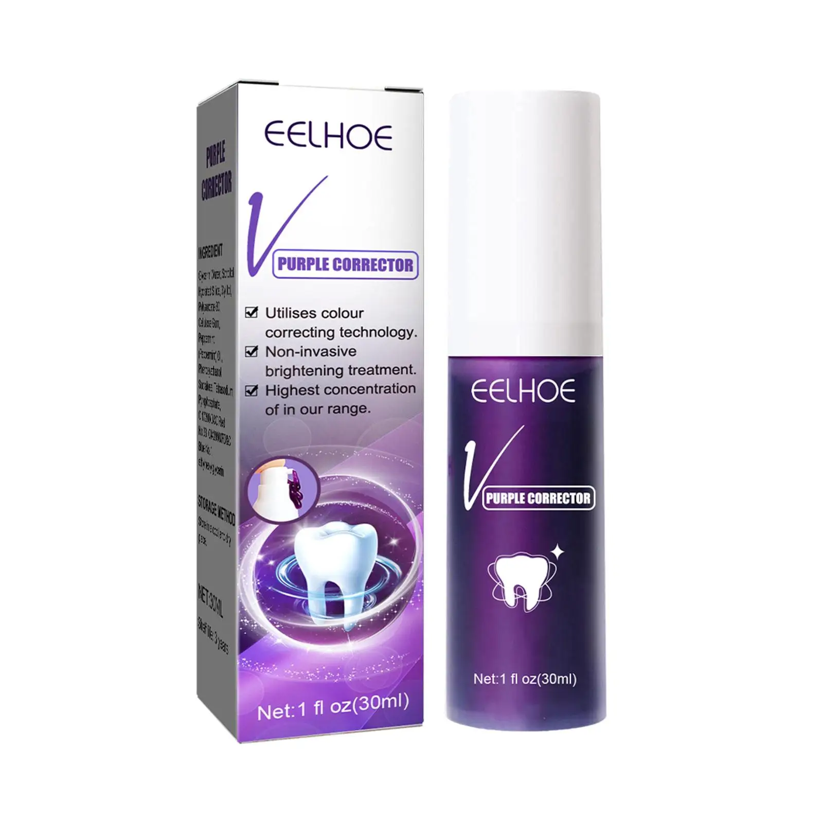 Eelhoe สีม่วง V34แก้ไขฟันยาสีฟันมีประสิทธิภาพยาสีฟันสูตรฟันขาวผลิตภัณฑ์ไวท์เทนนิ่งช่องปากมูสทำความสะอาดฟัน
