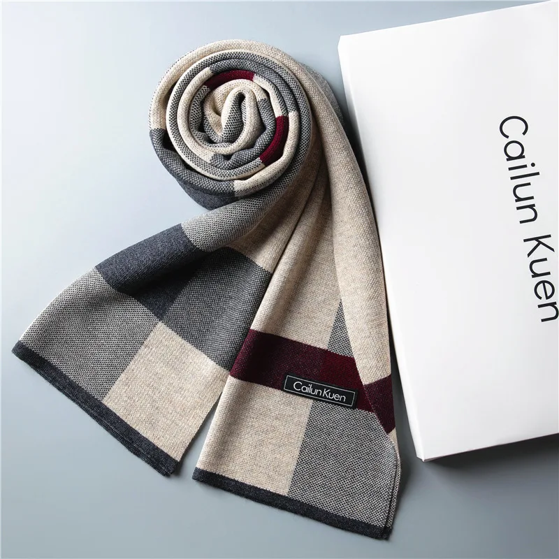 Bufanda de negocios clásica a la moda para hombre, bufanda de mezcla de lana, silenciador térmico cálido, chal de punto de Cachemira informal para hombre, Otoño Invierno sin caja