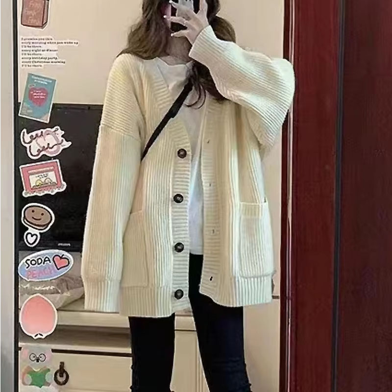 Herfst Winter Vrouwen Vest Trui Jassen Mode Vrouwelijke Lange Mouw V-hals Losse Gebreide Jassen Casual Trui Vesten