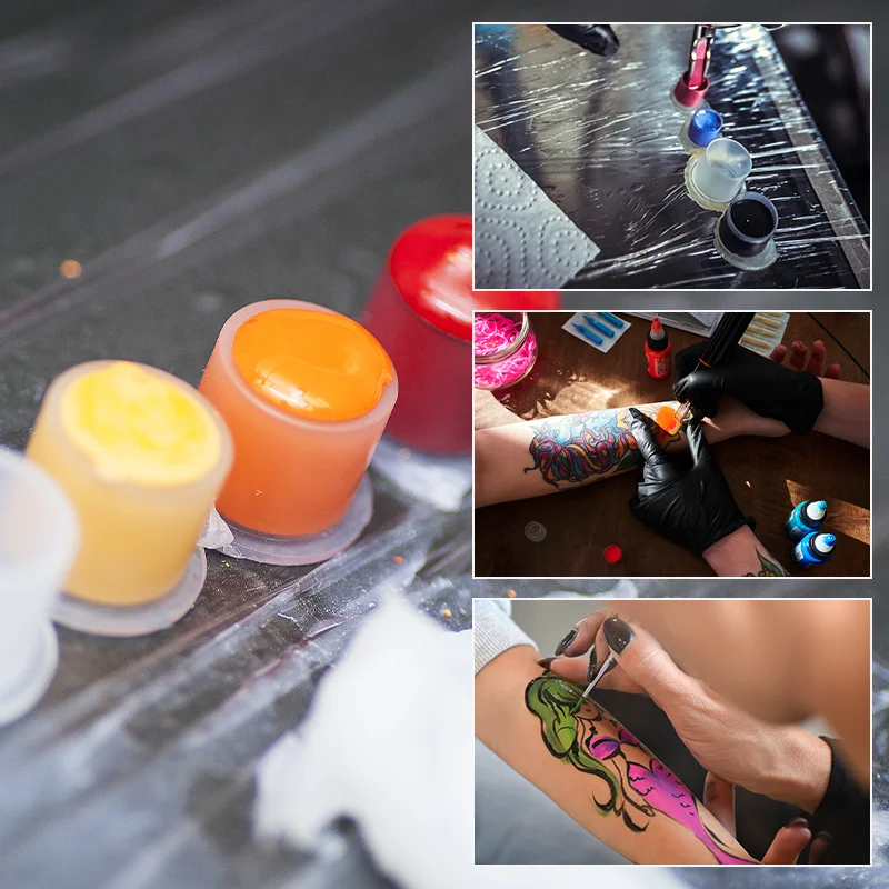 100 pièces POSEIDON gobelets d'encre de tatouage avec Base en plastique jetable Pigment clair maquillage Permanent accessoire de tatouage gobelets d'encre de tatouage