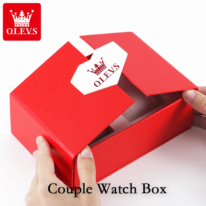 OLEVS นาฬิกาคู่เทรนด์แฟชั่นนาฬิกาข้อมือต้นฉบับคนรักที่สวยงามกล่องของเขาและนาฬิกากันน้ําส่องสว่างข้างขึ้นข้างแรม