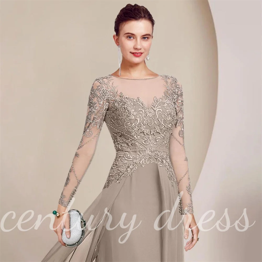 Maßge schneiderte Langarm Mutter der Braut Kleid für Hochzeit elegante U-Ausschnitt Stickerei formelle Party kleider Applikation Spitze