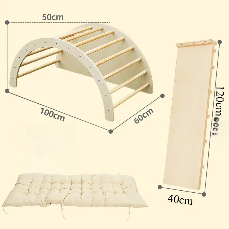 Custom 5 in1 Climbing Frame Rainbow Arch Rocker Sensory Table with Cushion Set Montessori Piklers Rocking Chair for Children