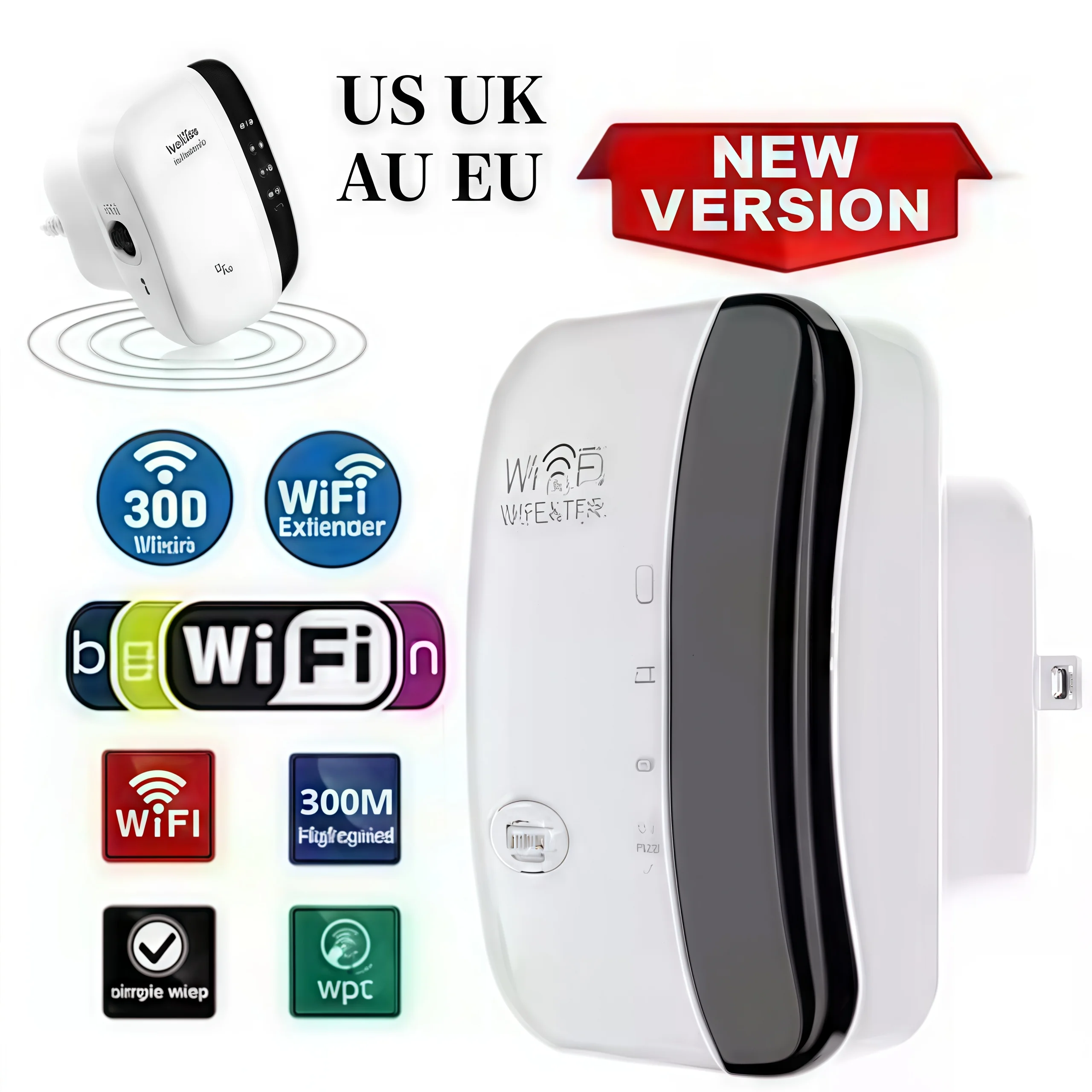 Extensor wi-fi 300mbps-amplificador de sinal sem fio, plugue ue/eua, cobertura de longo alcance através das paredes, intensificador de roteador doméstico para quarto