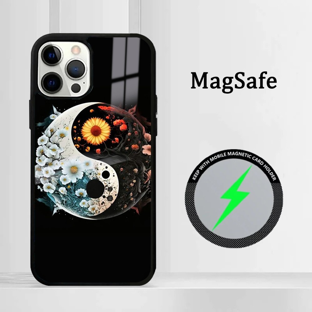 Casing Ponsel Pohon Kehidupan Yin Yang untuk IPhone 16 15 14 13 12 11 Pro Max Plus Penutup Magnetik Cermin Mini