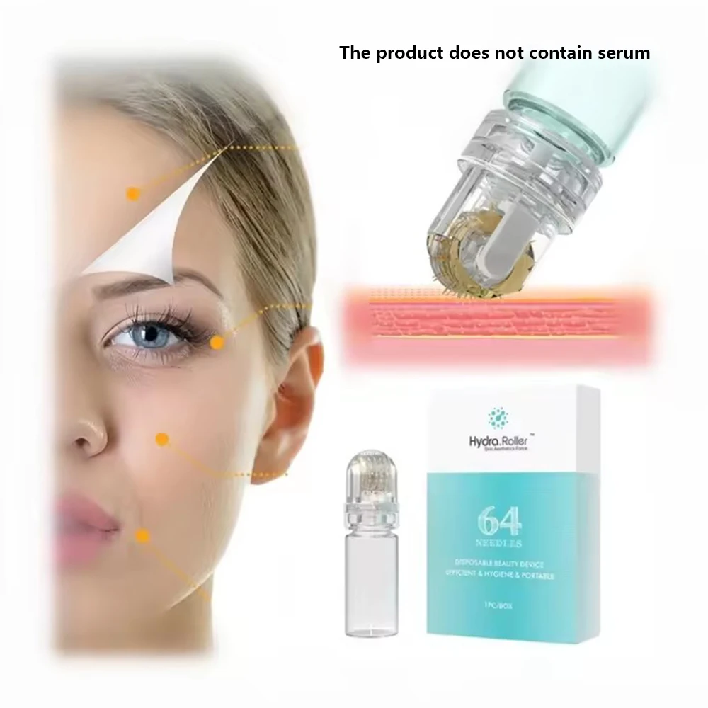 Hydra Roller 64 pins Titanium Micro Needle Derma Roller Skin Care Device Home Use Lip Face Brow Hair Scalp Serum Applicator