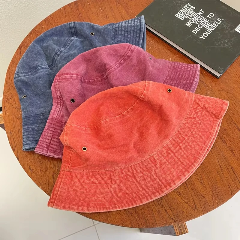 Retro washed fisherman hat for couples, fashionable vintage basin hat, breathable solid color thin design, spring and summer