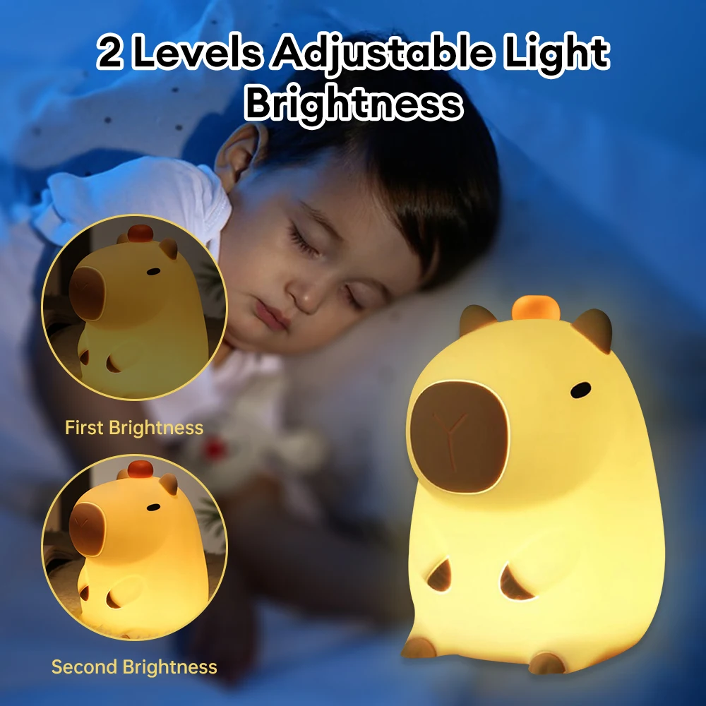 Capybara-Lámpara LED de silicona con Sensor táctil para niños, luz nocturna, decoración de dormitorio, regalo de cumpleaños