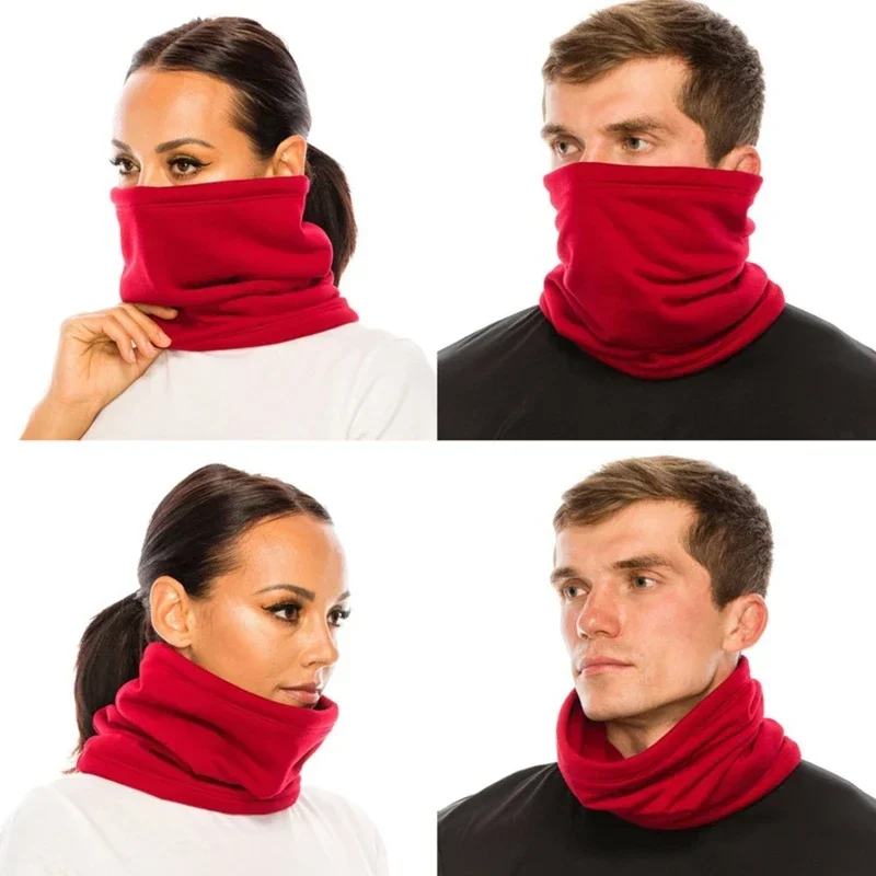 Bufanda de forro polar de imitación con cordón Unisex, calentador de cuello para exteriores, bufanda ajustable a prueba de viento, bufandas de redecilla de moda para hombres, Color sólido, Invierno