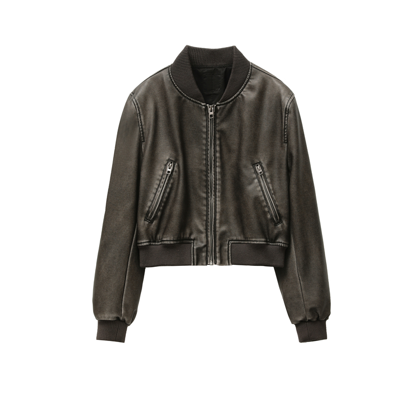 Zvu feminino 2023 novo vintage imitação de couro jaqueta bomber casaco superior estilo feminino