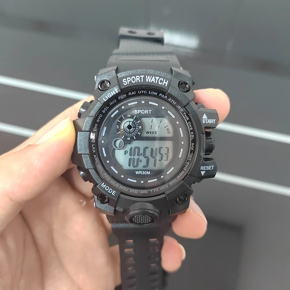 Reloj deportivo YIKAZE para hombre, reloj Digital LED resistente al agua, relojes deportivos de Fitness con esfera grande, reloj de pulsera electrónico multifunción para hombre
