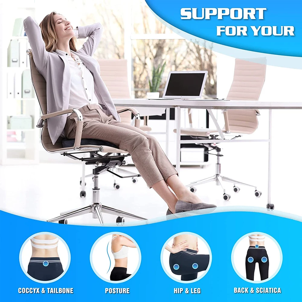 Cojines de asiento para sillas de oficina, cojines de coxis de espuma viscoelástica para el dolor de coxis, almohada para aliviar la ciática, postura correcta para sentarse
