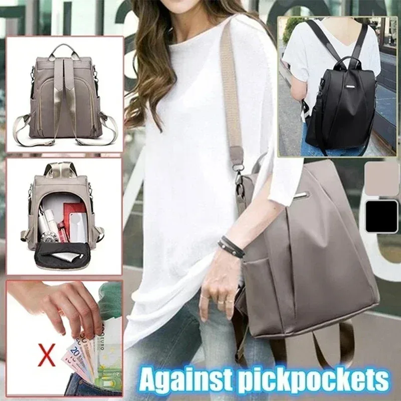 Nueva mochila de nailon de gran capacidad a la moda para mujer, mochila multifuncional con correa para el hombro desmontable impermeable de Color sólido