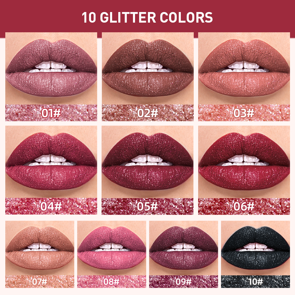 QIBEST Impermeabile Diamante Shimmer Glitter Lipgloss Rossetto liquido opaco Lucido Perla Smalto labbra LipTint a lunga durata Trucco donna