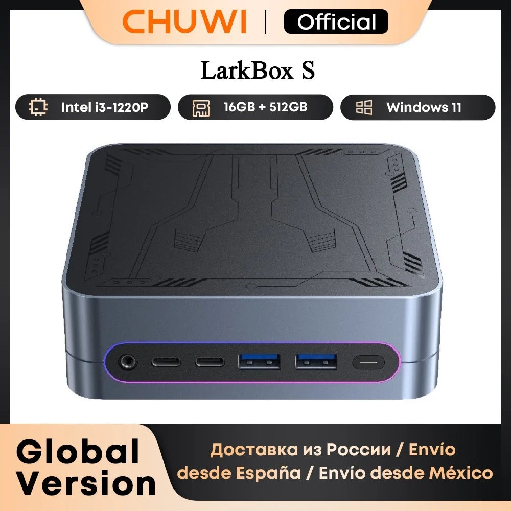 CHUWI LarkBox S Mini PC Core 1220P 16 ГБ ОЗУ 512 ГБ SSD Игровой ПК UHD Графика Настольный компьютер Windows 11 с RGB подсветкой