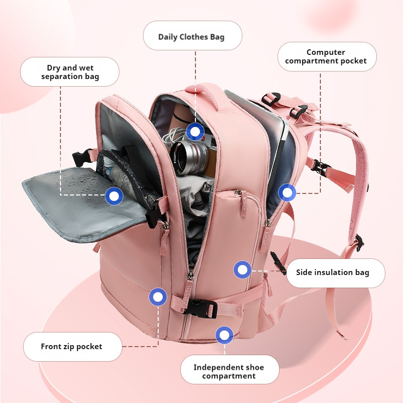 Mochila impermeável de grande capacidade para homens e mulheres, carregamento USB, mochila portátil, moda, separação seca e úmida, bolsa de viagem clássica