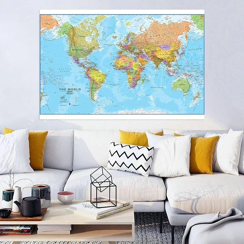150*100Cm Bản Đồ Chính Trị Của Thế Giới Chi Tiết Tường Poster Trong Suốt In Hình Tranh In Canvas Lớp Học Trang Trí Nhà Trường nguồn Cung Cấp
