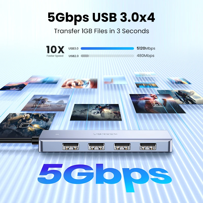 UGREEN-Hub con 4 puertos USB tipo C a USB 3,0, adaptador divisor para MacBook Pro, iPad Pro, Samsung Galaxy Note 10, S10