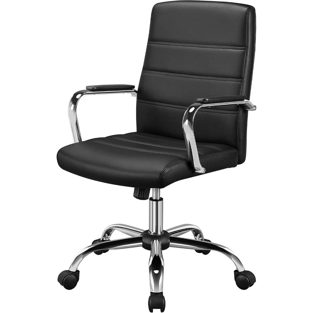 Managerial Executive Chairs Office Task Chair Mid-Back PU Leather Ergonomic Computer Desk Chair w/Lumbar Support Swivel Wheels